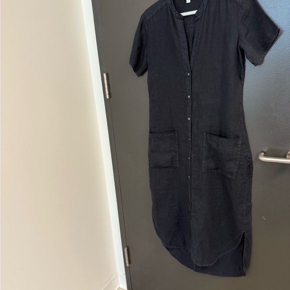 James Perse M GUC/EUC linen deep navy full length dress shirt dress - Picture 2 of 15